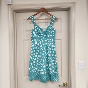 Boden Teal and White Polka Dot Midi Dress